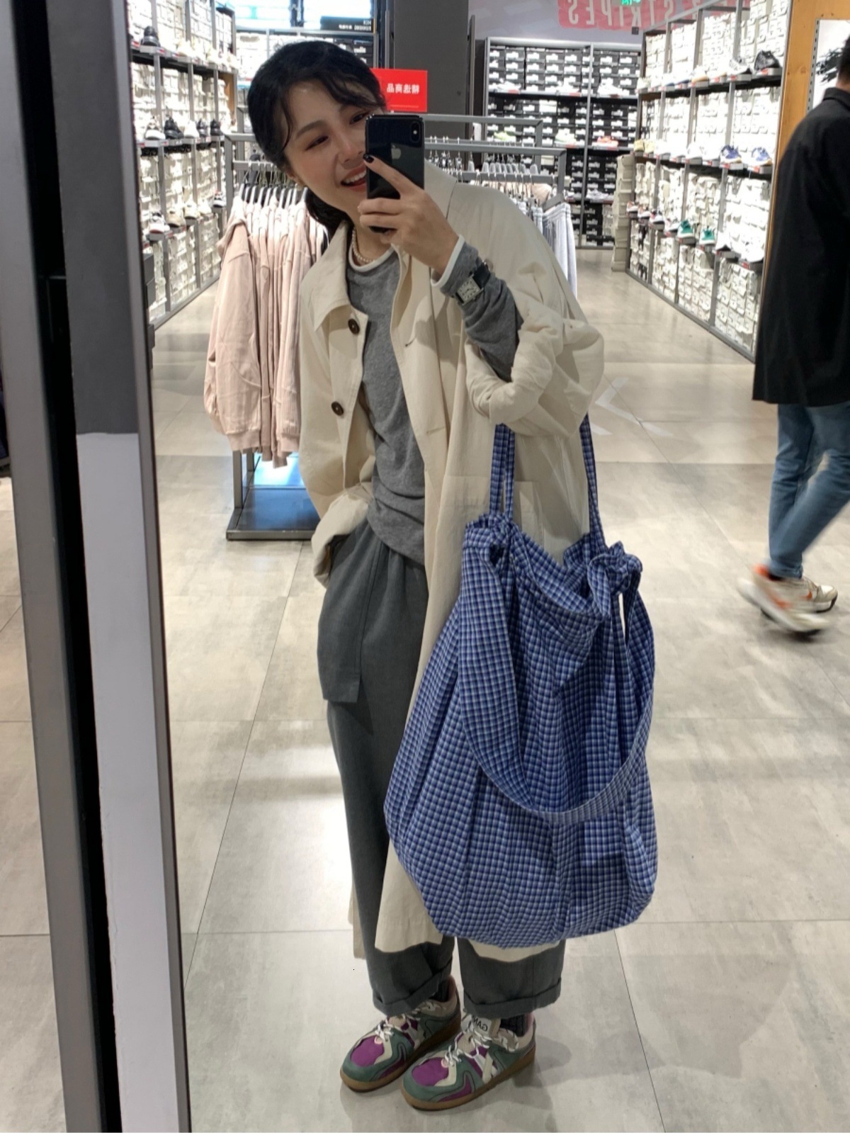 2025S designer shoulder lazy feeling blue checkered bulky large capacity autumn and winter lightweight artistic women crossbody tote bag