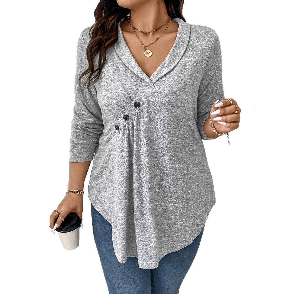 Autumn/winter Plus Size Womens Casual Temperament Navy Collar Irregular Long Sleeved Design Top