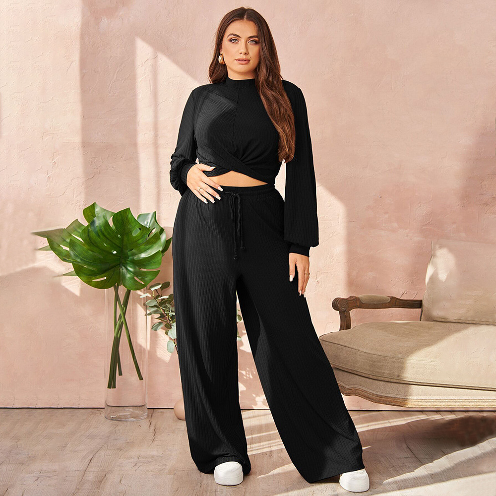Plus Size Womens Casual Sports Style Fashion Set for Autumn and Winter Comfortable and Slimming Two-piece Set
