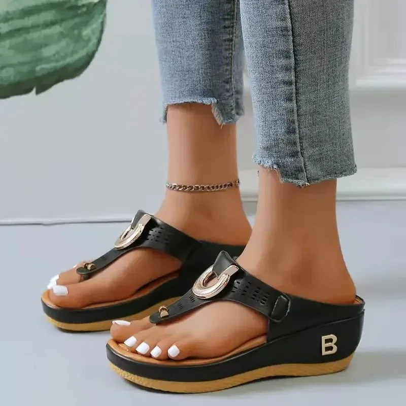 Summer Sandals Women Big Size Platform Wedges Sandals Slippers Non-Slip Open Toe Flip Flops Ladies Comfortable Beach Shoes 250515