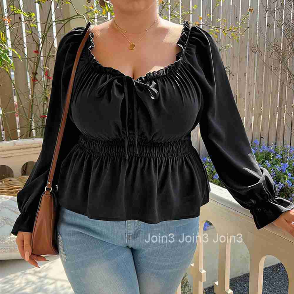 Oversized Womens Square Neck Bubble Sleeve Top with Cinched Waist for Slimming Temperament Collarbone High Waist Gentle Style T-shirt