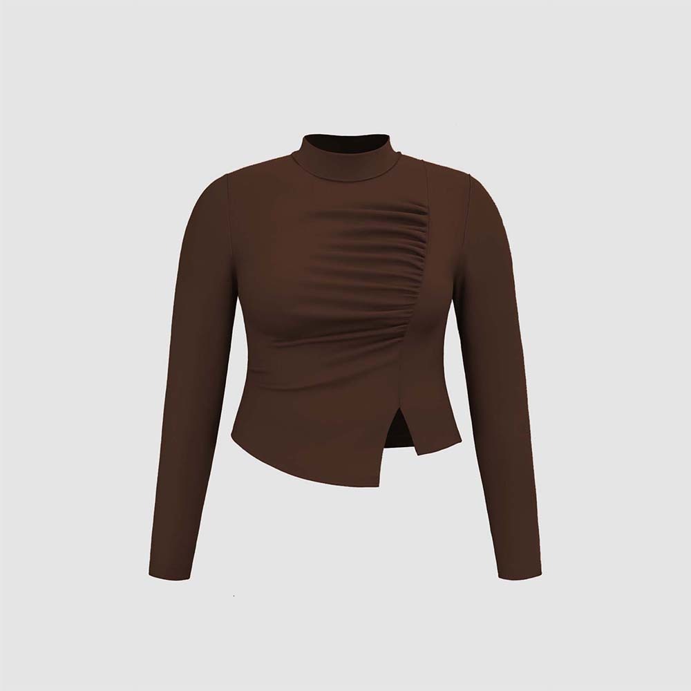 Plus Size Womens Simple Casual Style T-shirt Autumn and Winter Slim Fit Long Sleeved Base Top