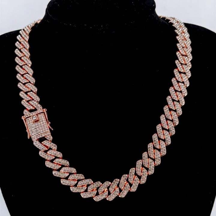 High-Quality 14mm Full Diamond Cuban Link Necklace for Men - Hip Hop Style Chain - Wholesale Cross-border Fashion Jewelry