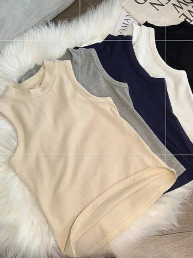 2025 ZJAISs Solid Round Neck Ribbed Tank Top Womens Summer Basic Elastic ONeck 250506