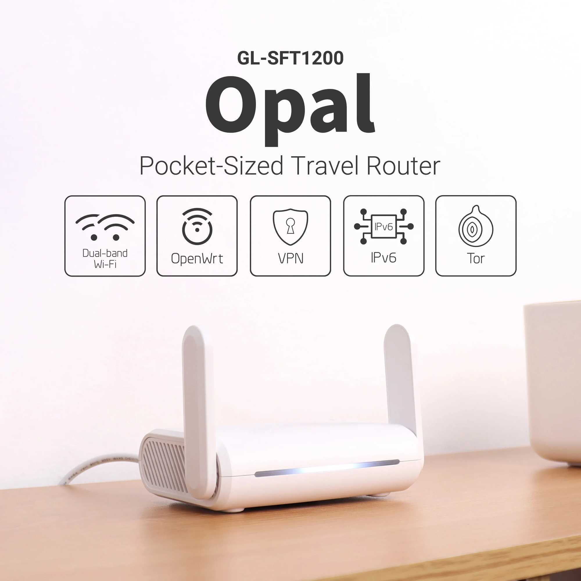 GL.iNet GL-SFT1200 (Opal) Secure Travel WiFi - AC1200 Dual Band Gigabit Ethernet Wireless Internet Router X250516