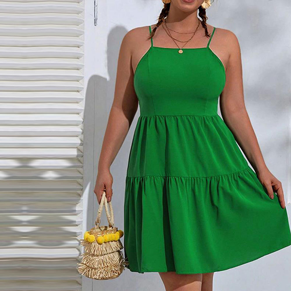 Large Size Womens New Collection Waist Cinching Big Swing Sexy Backless Camisole Vacation Cake Dress