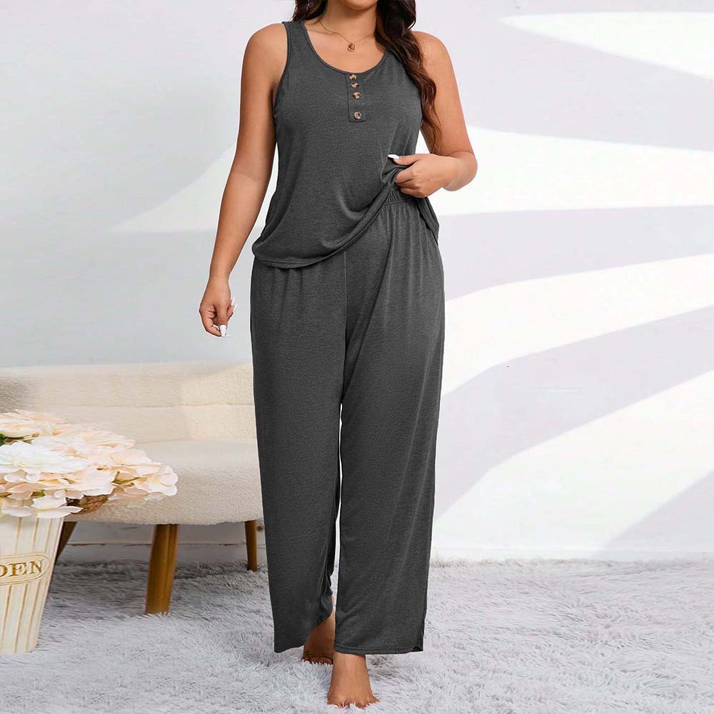 Large Size Home Suit Set Summer Simple Casual Fashion Vest Long Pants Two-piece Set for Women