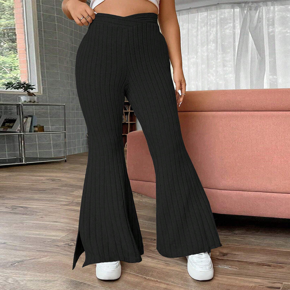 Plus Size Womens Simple Casual Pants for Autumn and Winter High Waisted Legs Slim and Wide Leg Pants