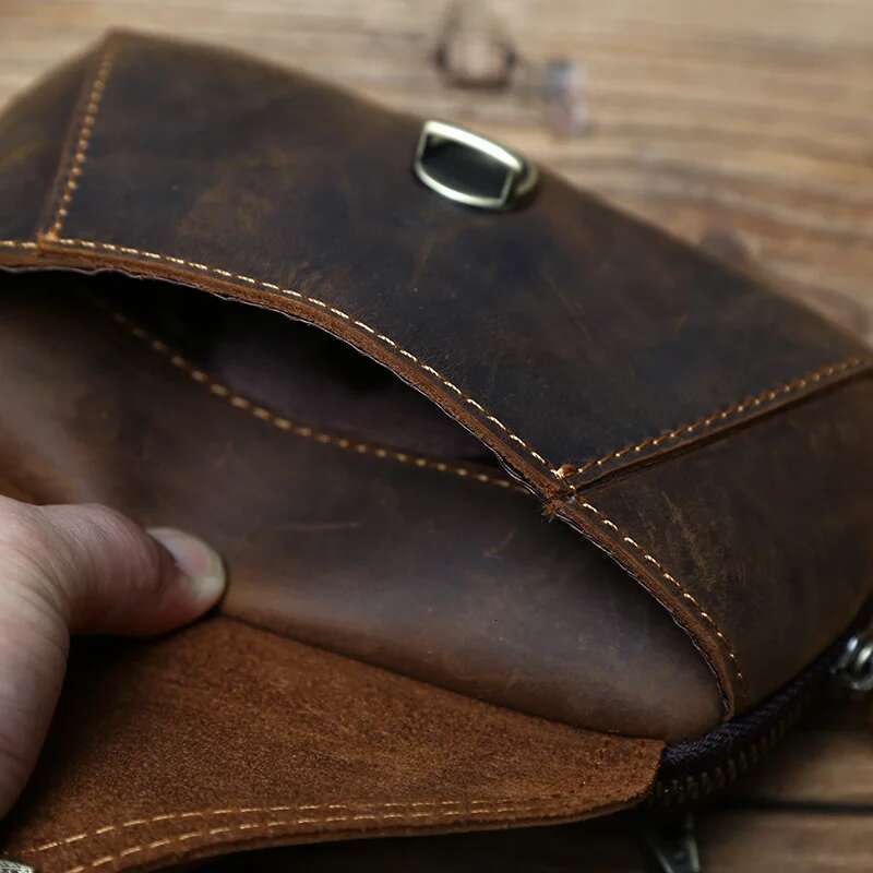 Retro Men's Mobile Phone Crazy-Horse Leather Waist Top Layer Cowhide Clutch Cross-Body Shoulder Bag