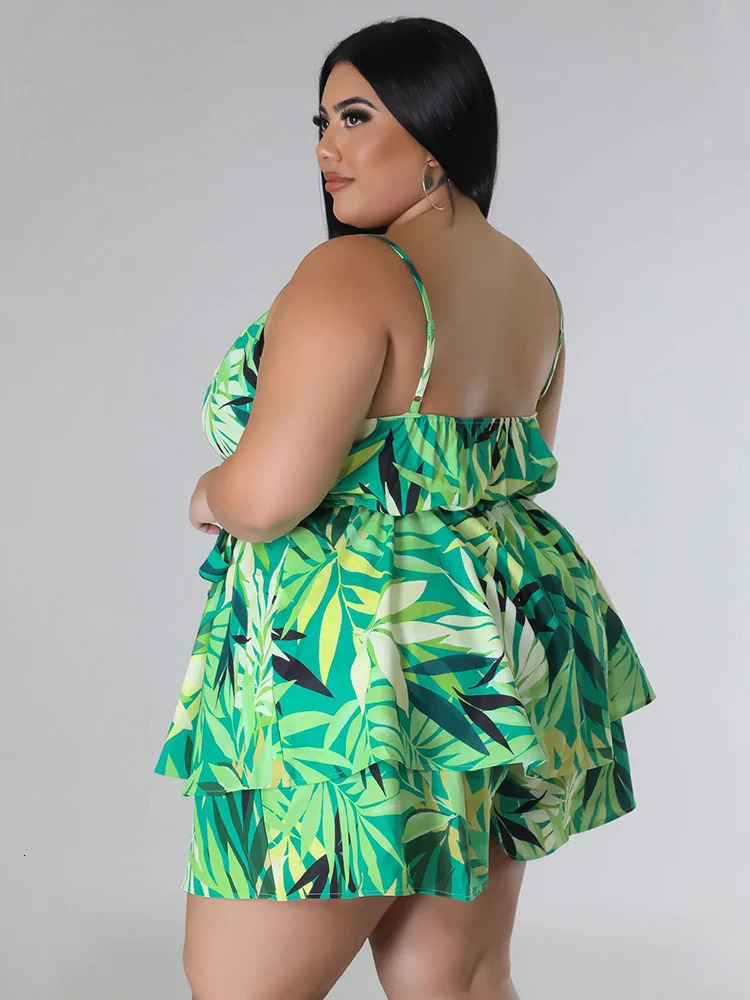 Wmstar Plus Size Jumpsuit Women V Neck Printed Slip Corset Sexy Casual Shorts Playsuits Summer Romper Wholesale Drop 250515