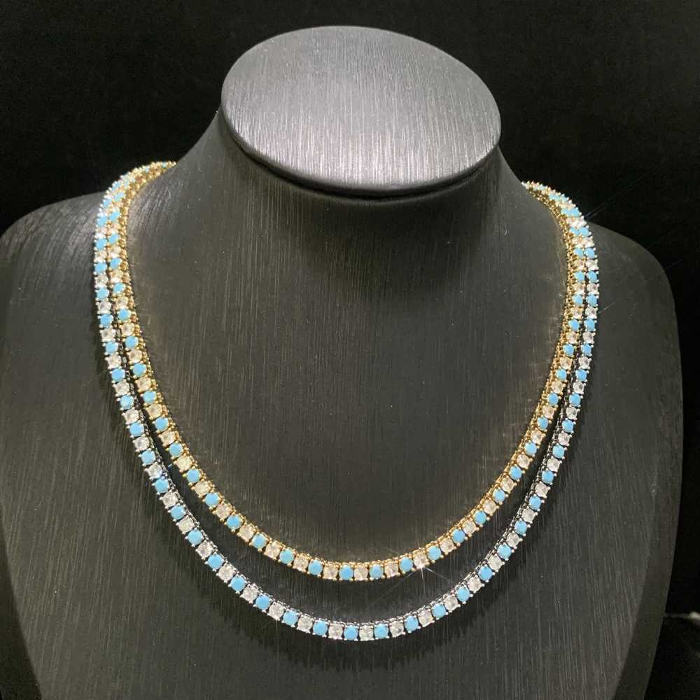 White CZ Blue Turquoises Stone Tennis Chain Choker Necklace For Wen High Quality Fashion Jewelry X250516