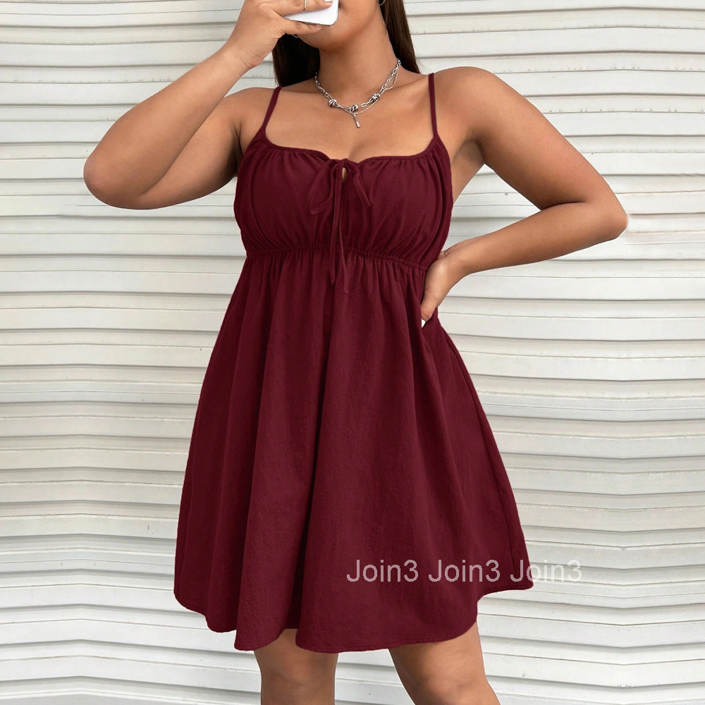 Plus Size Womens Spring/summer Waist Cinched Sleeveless Camisole Mini Casual Dress
