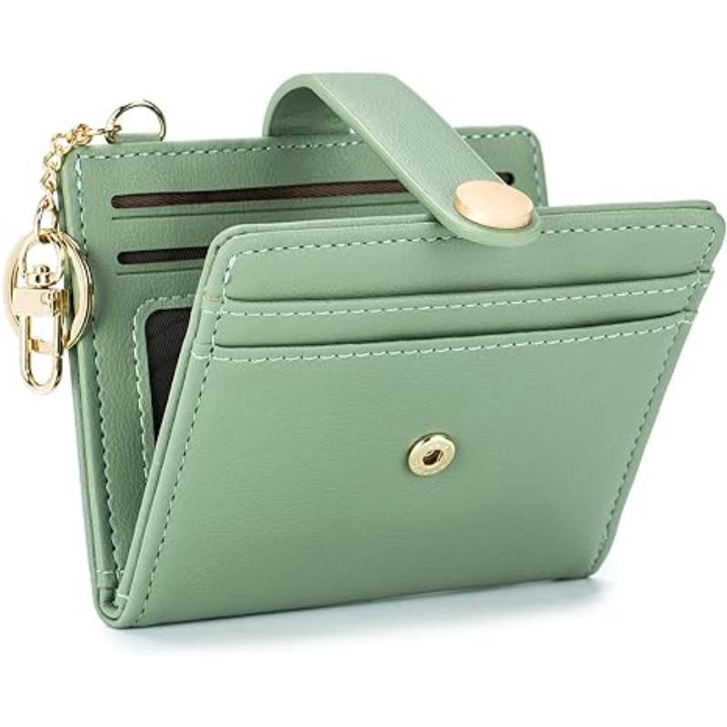 Cross-border Hot-selling Women's Ultra-thin Wallet, Double-fold PU Leather Card Holder with Key Ring, Zipper and ID Card Pocket