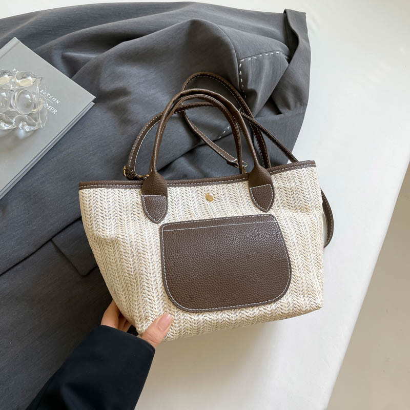 Free Delivery Designer Bag Niche Design Straw Tote Thickened Shopping Shoulder Bag Women's Splicing Hand Women Luxury Bag