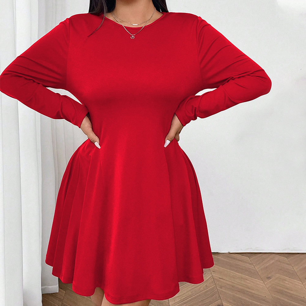 Large Size Womens Simple and Pure Red Dress Autumn and Winter High Waist Slim Fit Mid Length Skirt