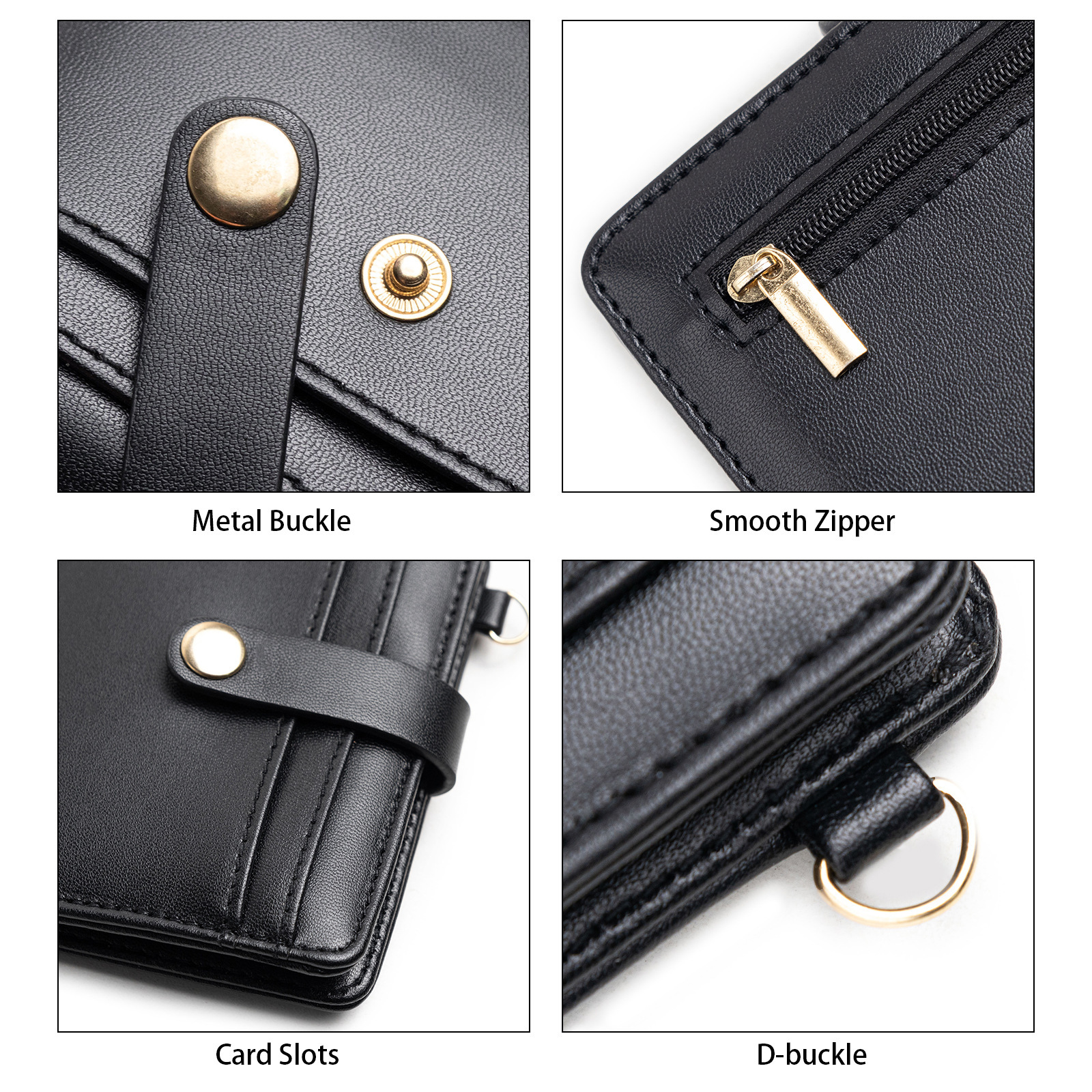 Cross-border Hot-selling Women's Ultra-thin Wallet, Double-fold PU Leather Card Holder with Key Ring, Zipper and ID Card Pocket