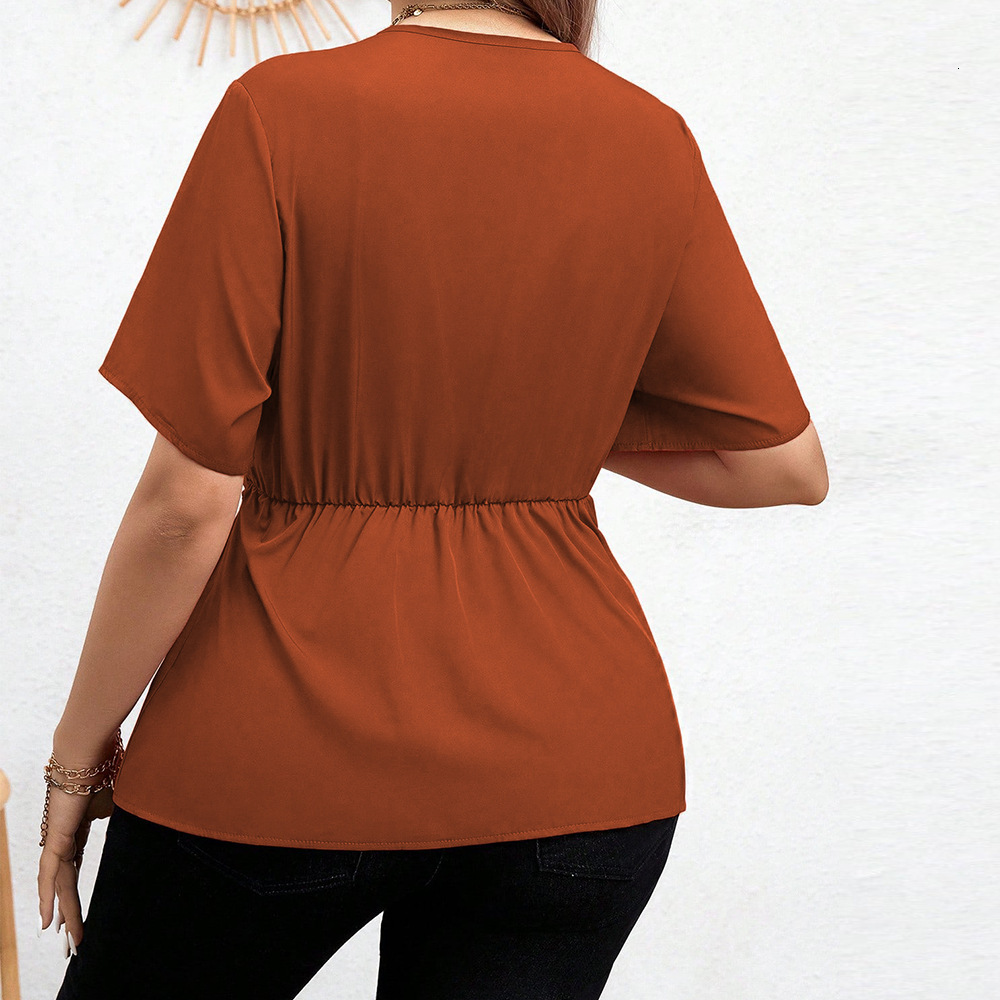 Large Womens V-neck Waist T-shirt Summer New Elegant Commuting Style Premium Temperament Top for Women