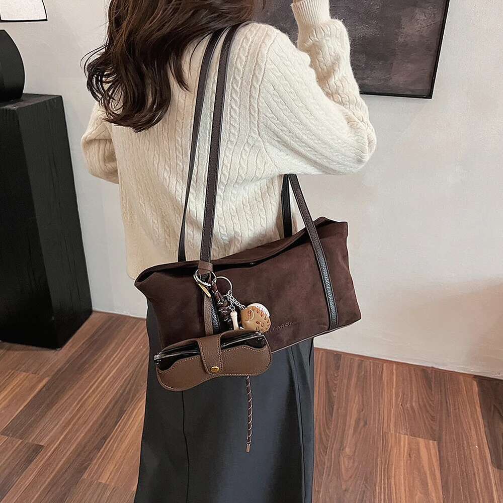 Women Suede Shoulder With Inner Pocket Flap Underarm Solid Retro Satchel Bag Female Fashion Large Handbag Clutch Purse