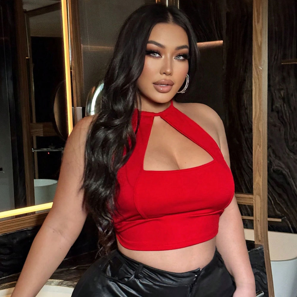 Large Size Womens Clothing 2025 Spring/summer New Style Sexy Big Red Vest Hanging Neck Strap Short Top