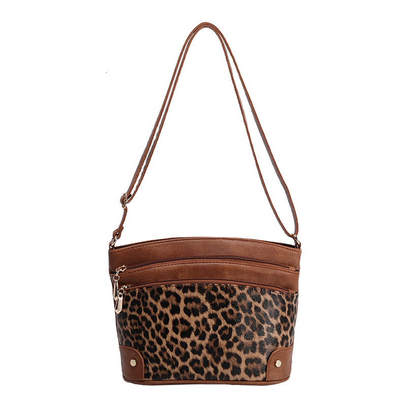 2025S designer new brown women leopard print shoulder crossbody fashionable multi-layer bucket bag