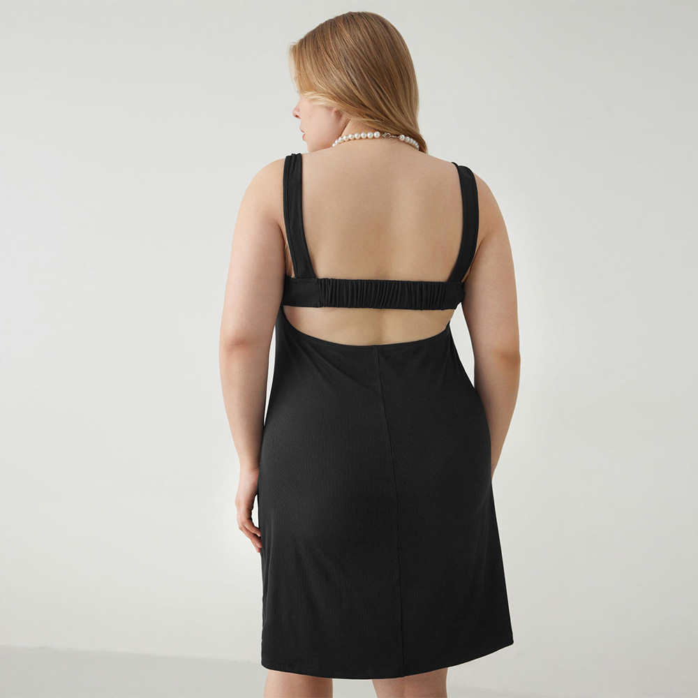 Large Size Womens Fashionable Solid Color Suspender Tight and Sexy Backless Suspender Dress