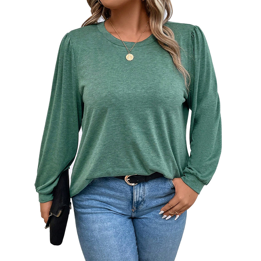 Large Size Womens Base Shirt with Long Sleeved T-shirt Fashionable and Stylish Loose and Slimming Solid Color Top