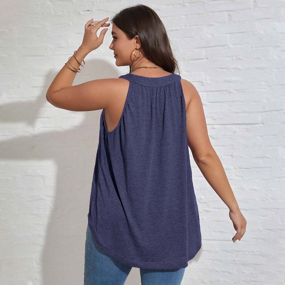 Large Size Womens Casual Style U-neck Sleeveless T-shirt Summer New Loose Solid Color Pullover Top