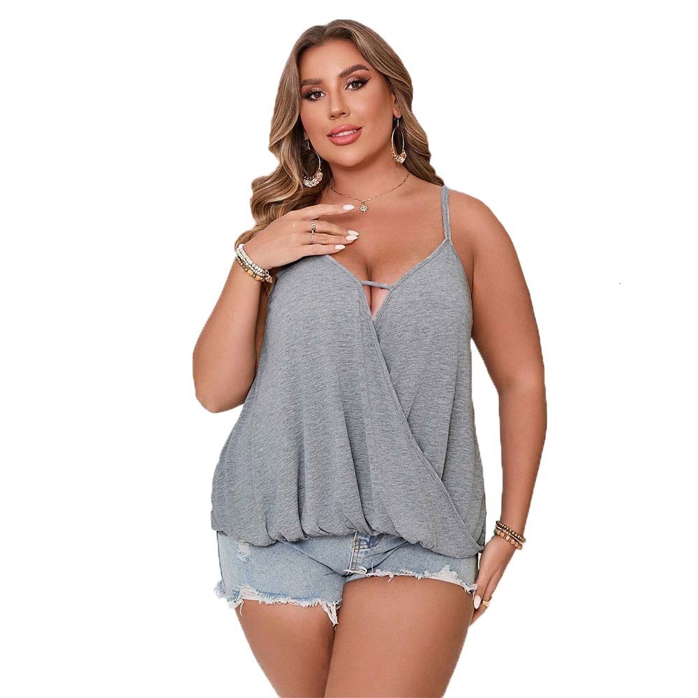 Plus Size Womens Versatile Casual Tank Top Summer New Slim Fit Solid Color Temperament Top