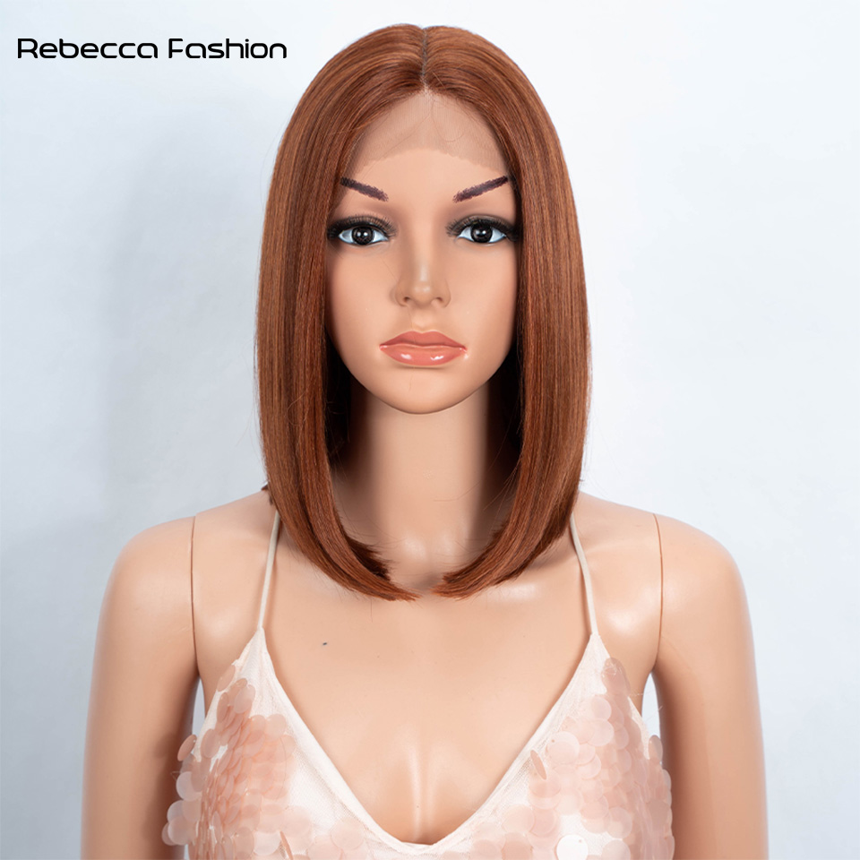 Rebecca Fashion Synthetic Front 12 InchStraight Short Bob Ombre Blonde Colorful For Women Cosplay Wigs Middle Part Lace Wig