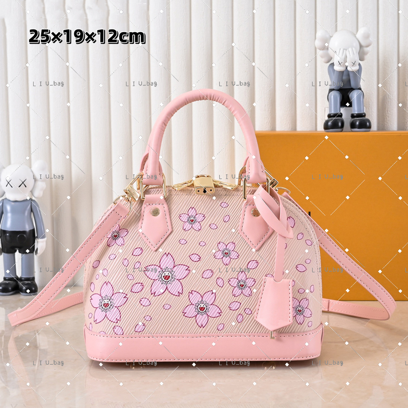 Designer Murakami Cherry blossom bag High Quality Almas Bb Women pink Shoulder Bag Shell Bag Corrugated leather Handbags Purse Ladies Cosmetic Crossbody Bags Tote