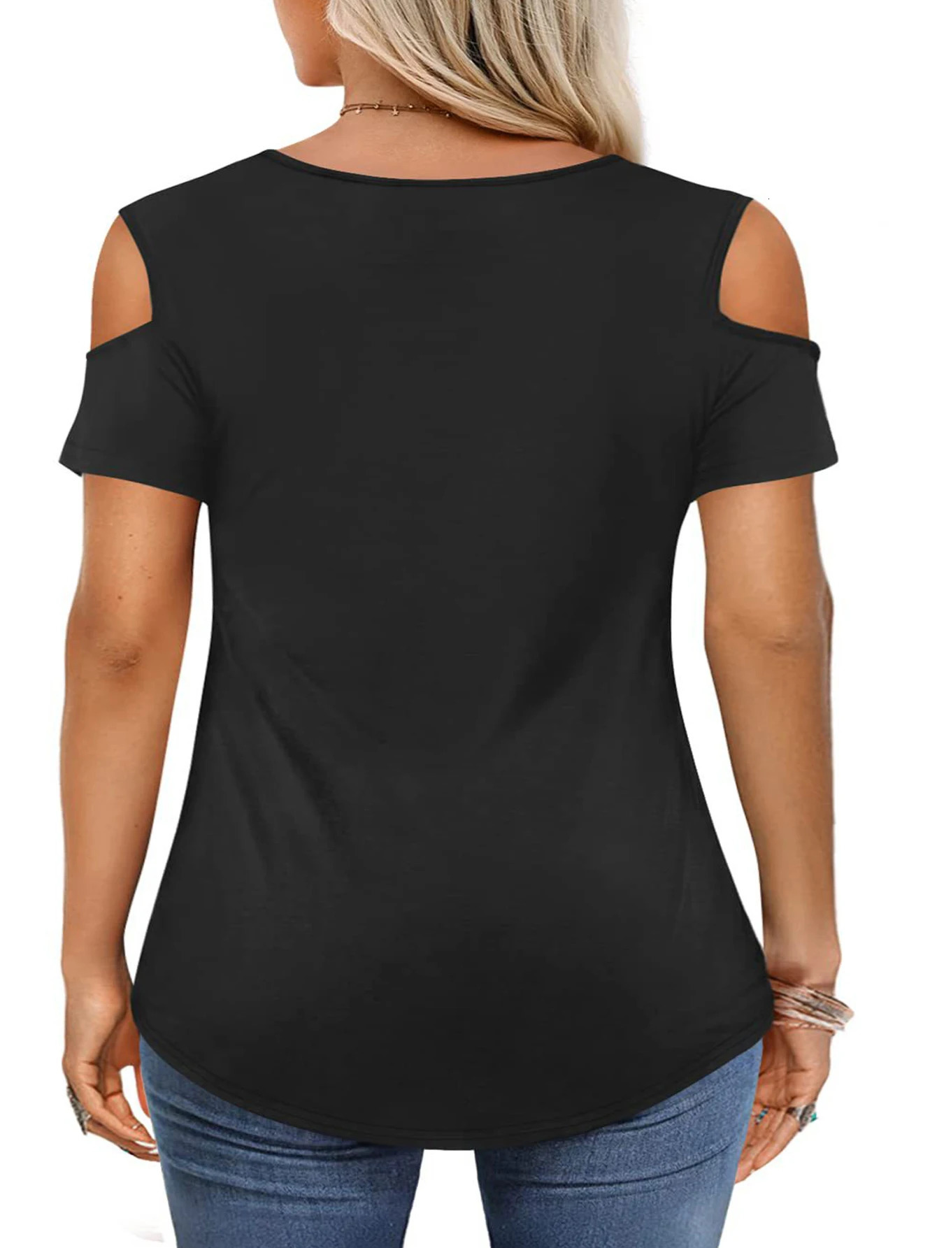 Plus Size 2024 Summer Womens Short sleeved Sexy Off Shoulder Vneck Basic Solid Color Tshirt Top 250514