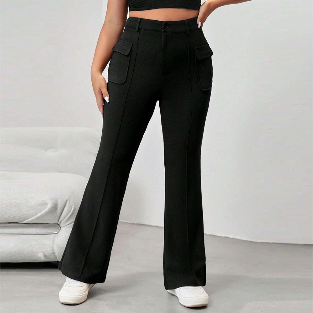 Large Size Womens Clothing Ins Street Spicy Style Flip Pocket Slimming Bell Bottom Pants Long Pants