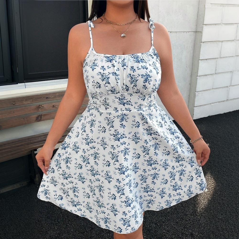 Large Size Womens 2025 Sexy Suspender Floral Dress Sleeveless High Waisted A-line Temperament Short Skirt