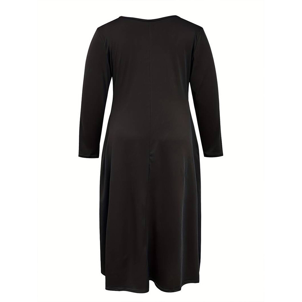 Autumn and Winter Plus Size Womens Simple Commuting U-neck Dress Loose Casual Slimming Long Skirt