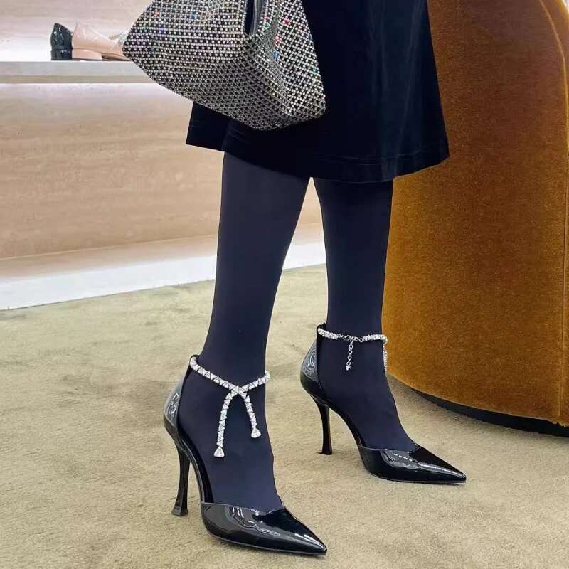 2025 New Fashion Sandals Women's Dia Chain Pointed High Heels Sexy Stiletto Shoes