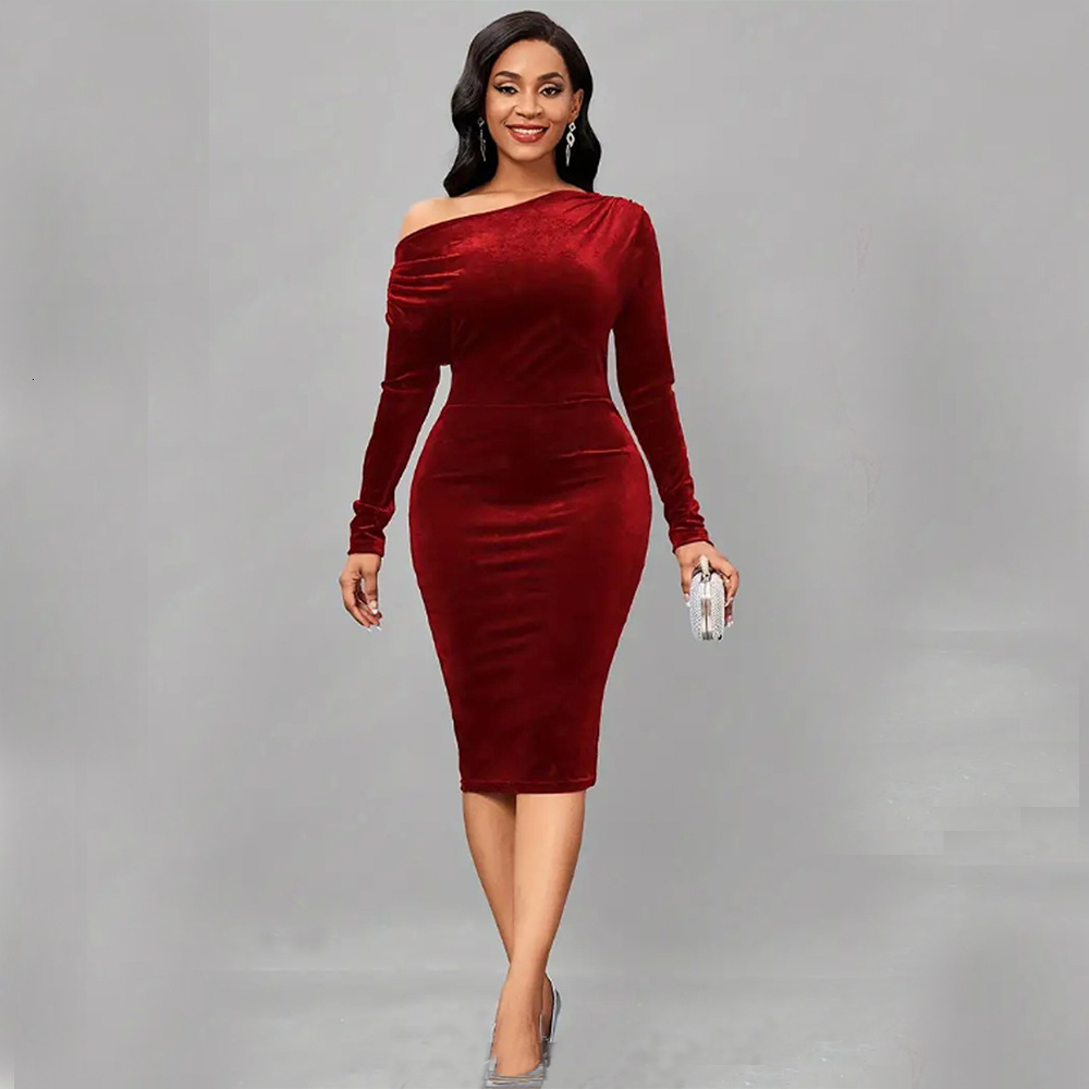 Large Size Womens Elegant Socialite Dress Autumn and Winter High-end Feeling Slim Fit Red Mid Length Skirt