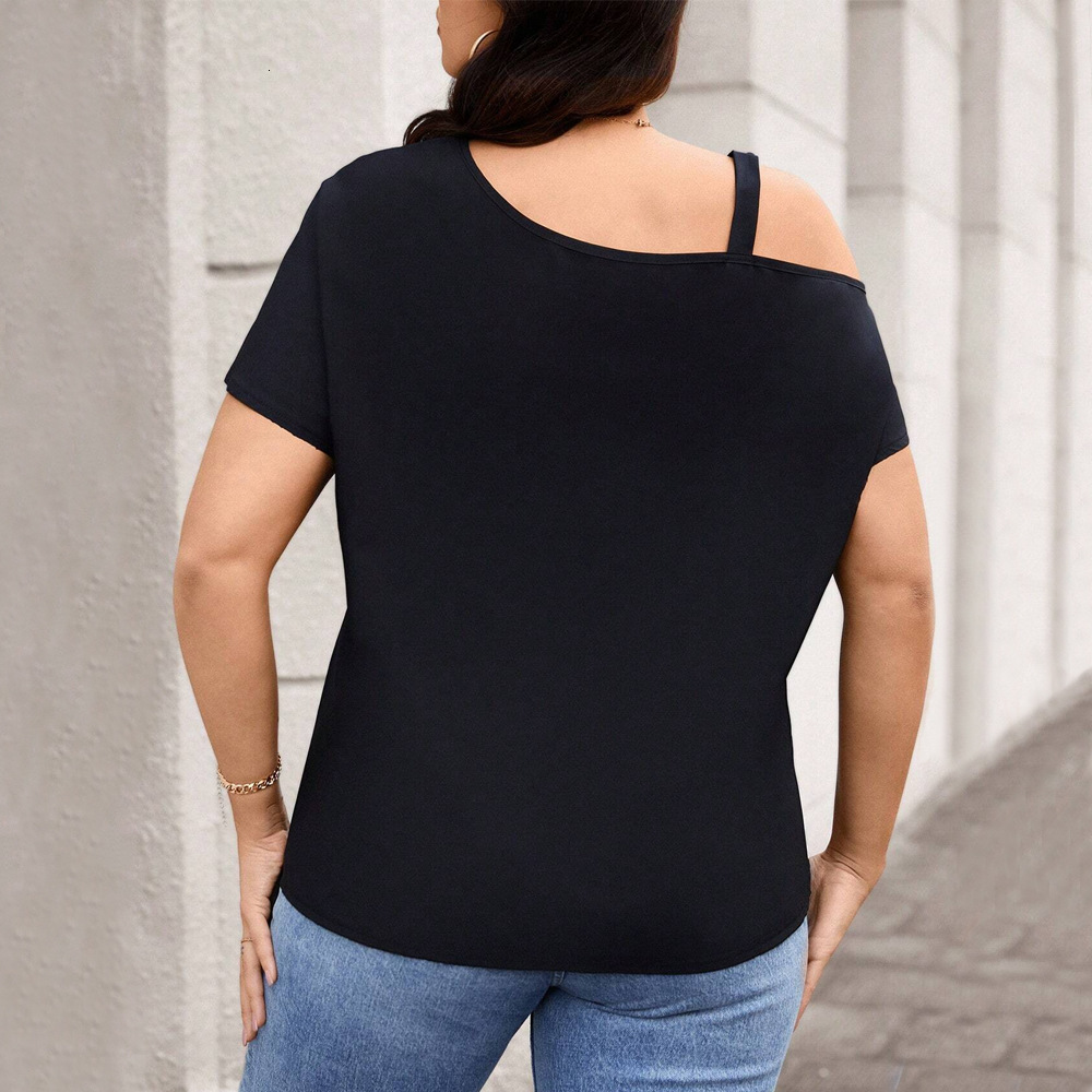 Womens Clothing Spring New Style Temperament Single Shoulder Button T-shirt Solid Color Slimming Top