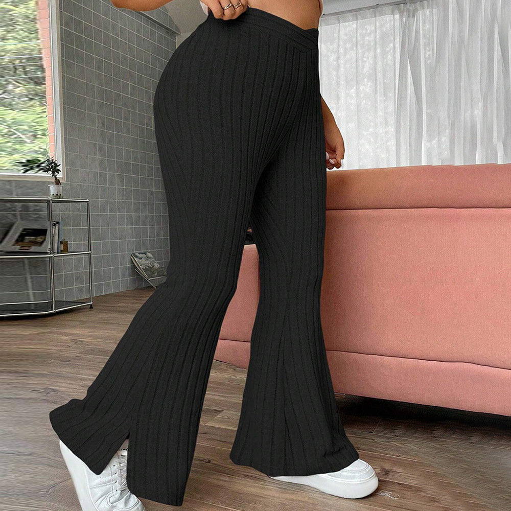 Plus Size Womens Simple Casual Pants for Autumn and Winter High Waisted Legs Slim and Wide Leg Pants