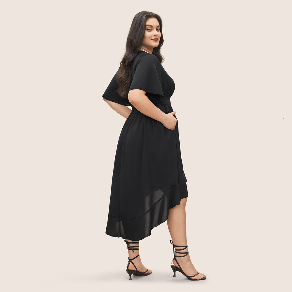 Plus Size Womens Elegant Style Dress Summer V-neck Design Irregular Skirt
