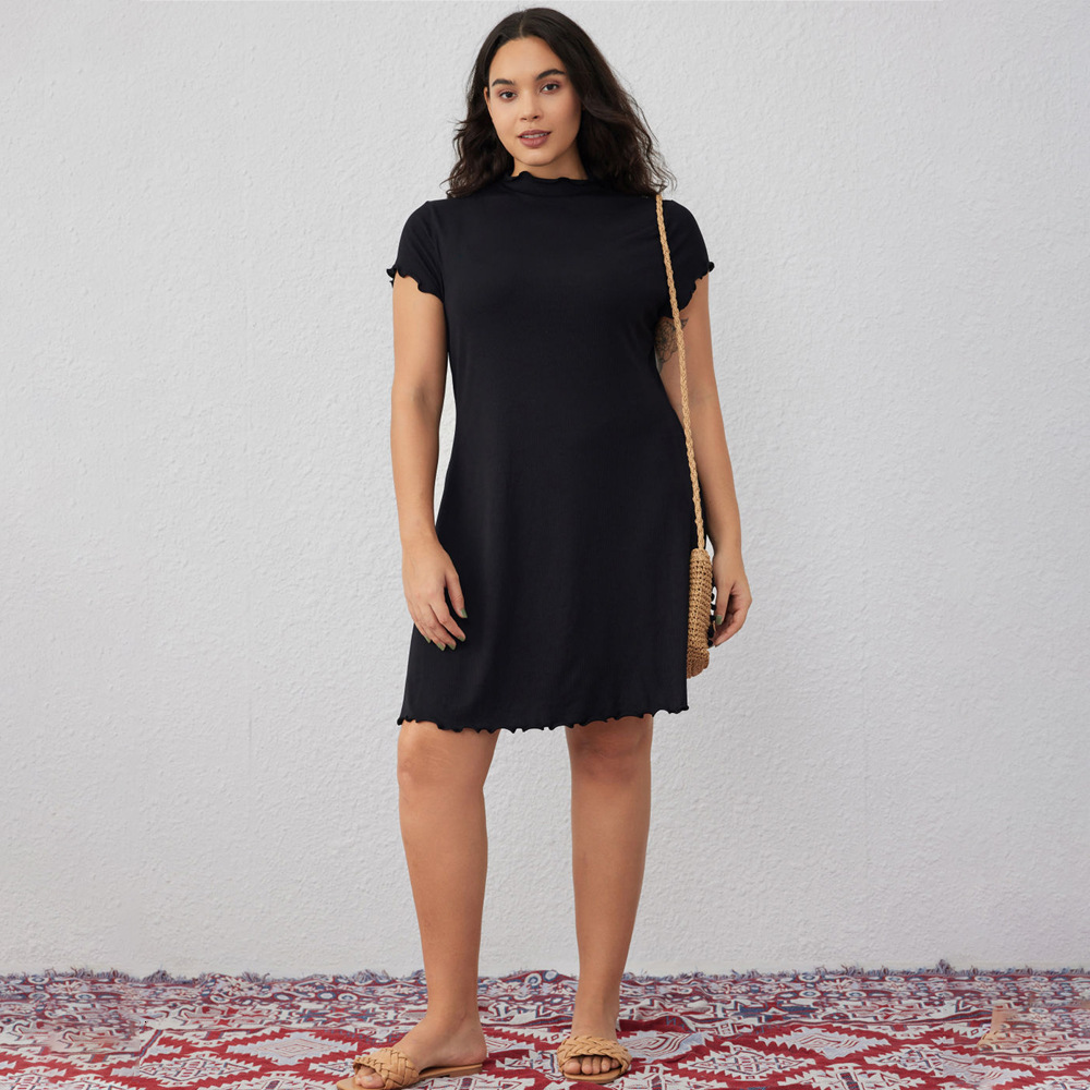 New Womens Clothing Simple and Elegant Short Sleeved Knitted Long Sleeved Dress Looks Slim with a Waist Cinching and Large Swing Skirt