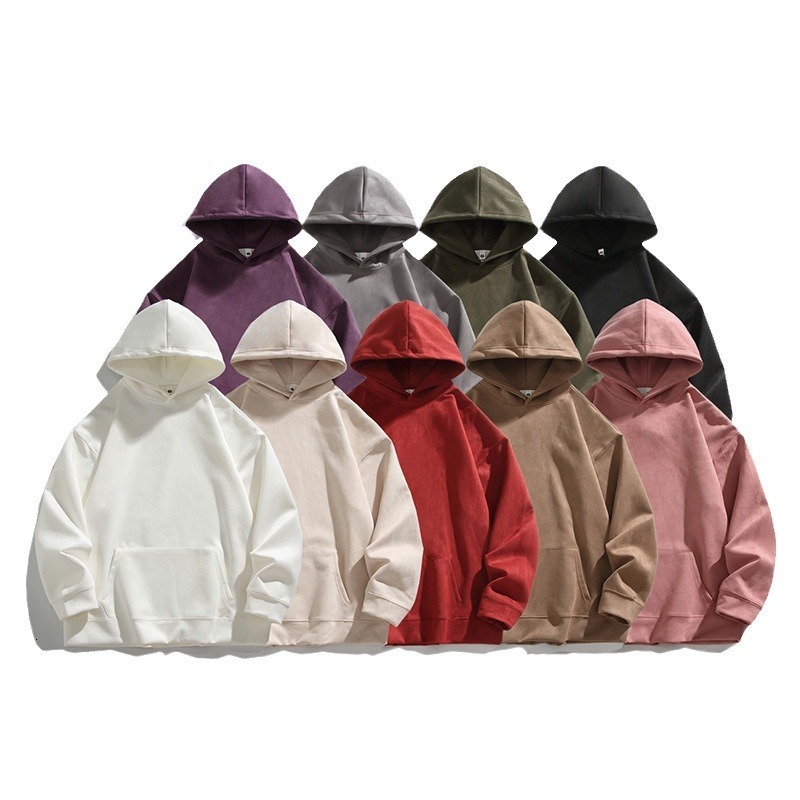 400g suede hooded sweatshirt men's 2024 autumn and winter new item solid color loose casual clothes