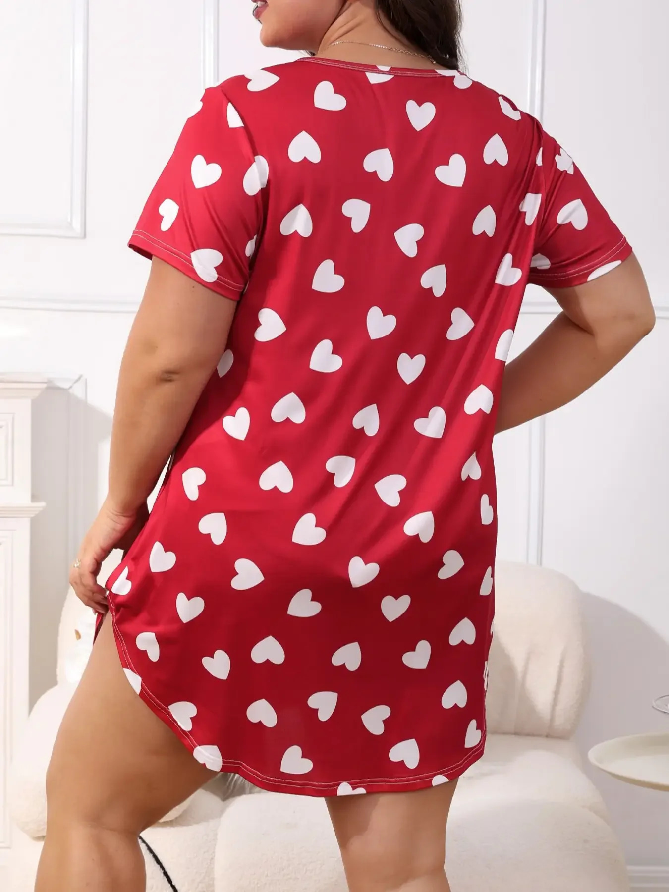 Casual wear dress plus size home milk silk material 2024 pajama love pattern n 250506