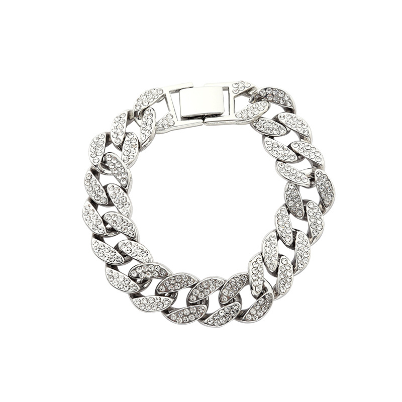 15mm Iced Out Cuban Link Necklace and Bracelet Set for Men Women Hip Hop Style Rhinestone Jewelry Wholesale for Streetwear & Party