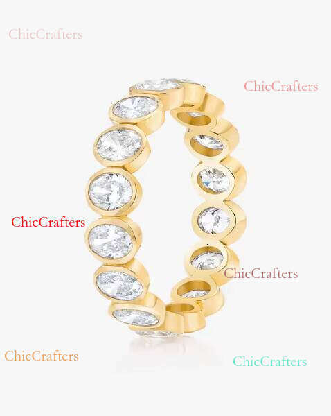 Starsgem Lab Grown Oval Cut CVD HPHT Dia Bezel Setting Eternity 10k 14k Solid Gold Wedding Band Ring