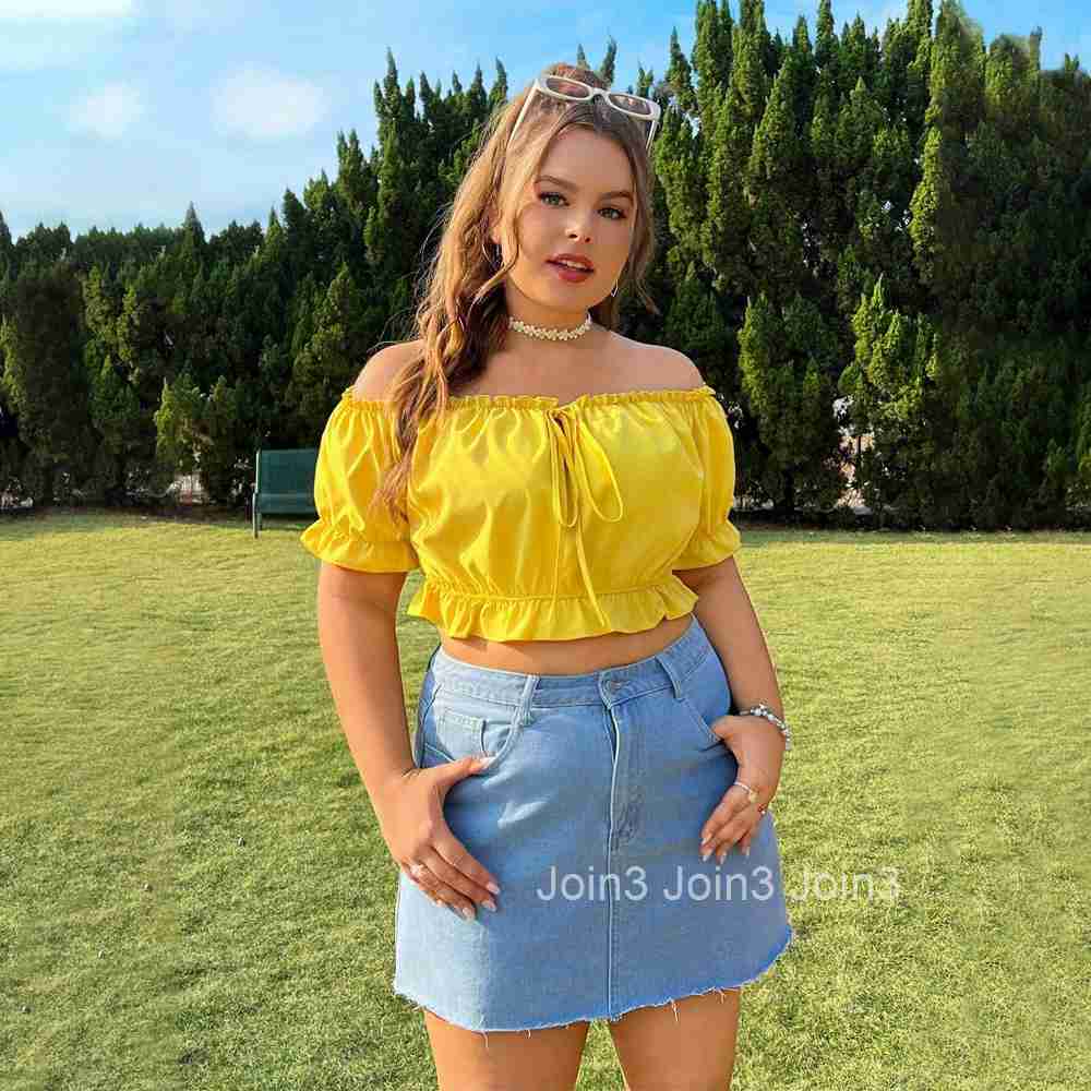 Large Womens Short Open Navel Summer Bubble Sleeves Sexy Off Shoulder T-shirt Womens Top