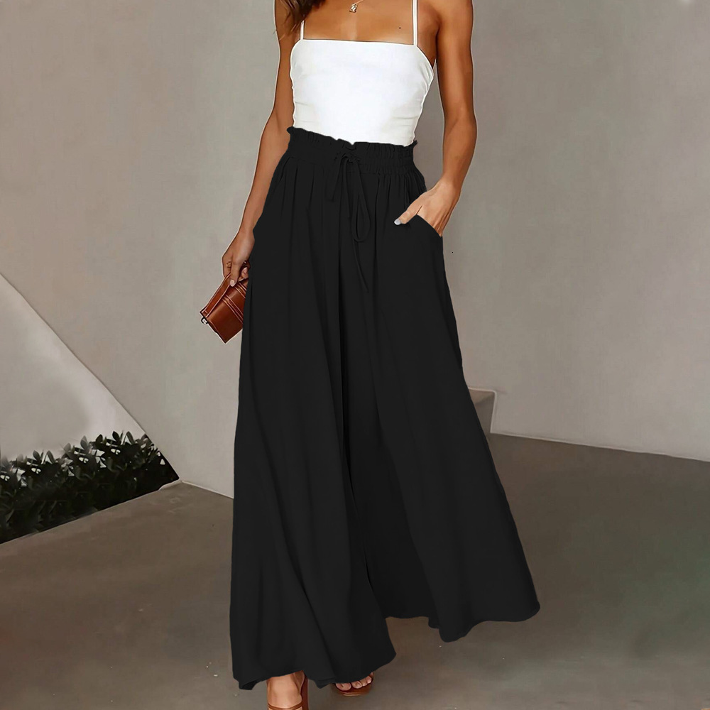 Large Womens Clothing with Simple Design and Wide Leg Pants Summer New High Waisted Slightly Flared Casual Pants for Women