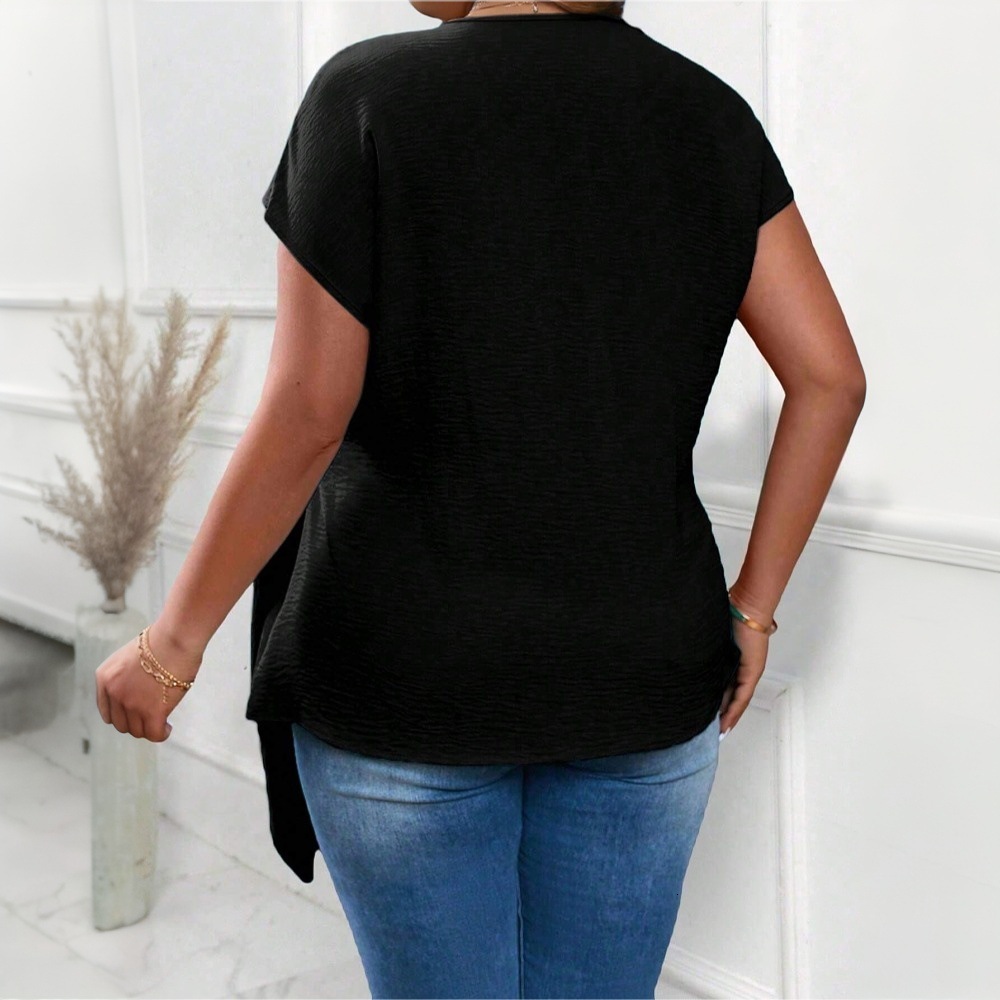 2025 Summer Minimalist New Womens Solid Color V-neck Short Sleeved T-shirt Versatile Top
