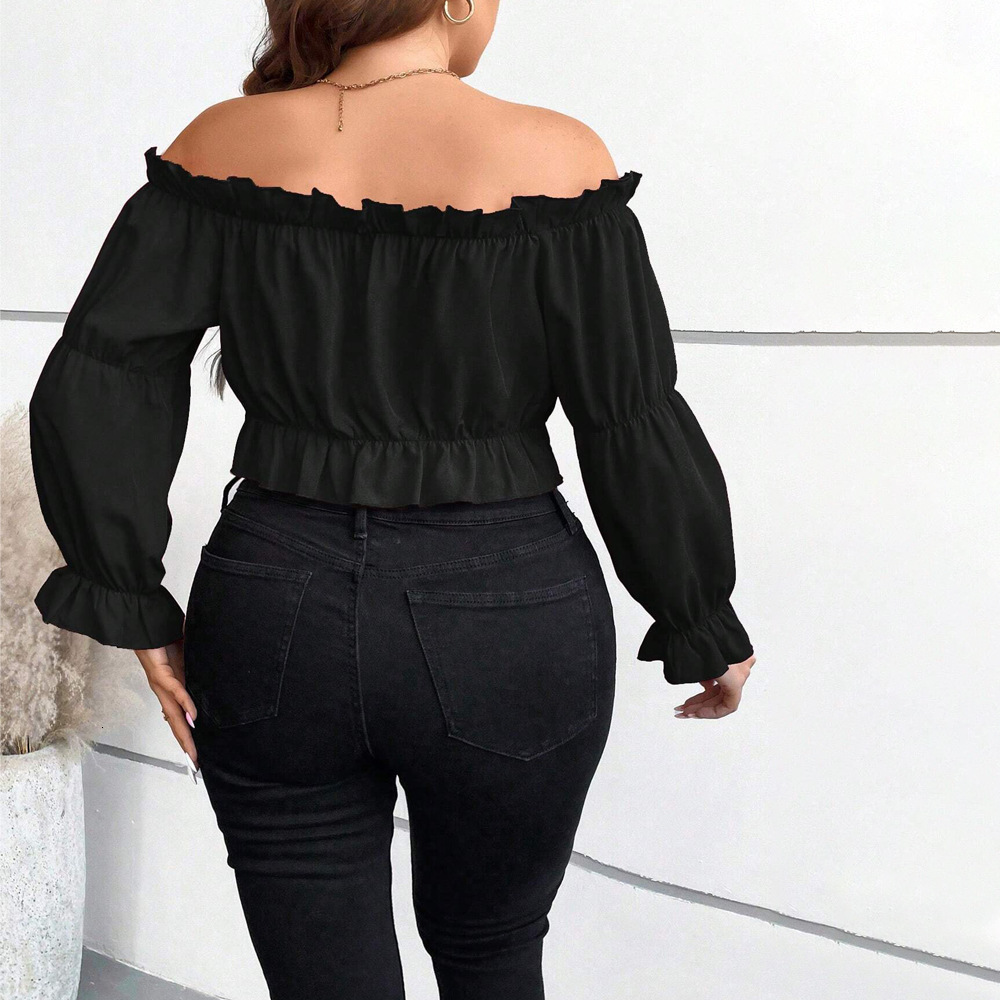 Large Size Womens Elegant Queen Style T-shirt Autumn and Winter One Neck Bubble Sleeve Strapless Top