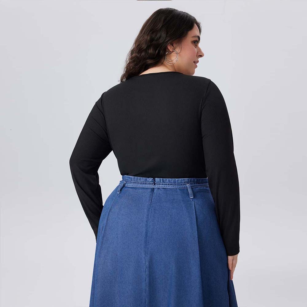 Autumn and Winter New Plus Size Womens Casual Simple Jumpsuit High Waist Slim Fit Long Sleeved Top