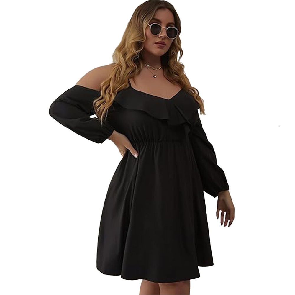 Plus Size Womens Sexy Commuting Dress Autumn and Winter New Collection Waist Cinching Slimming Mid Length Skirt